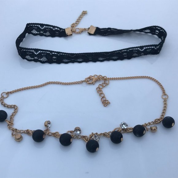 Women Necklace With Black Lace Choker Gold Tone Ch - Picture 7 of 7